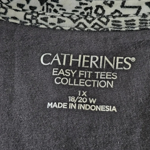 Catherine’s Blouse 1X 18/20W Black White Geometric Print Easy Fit Top Plus - Picture 4 of 7